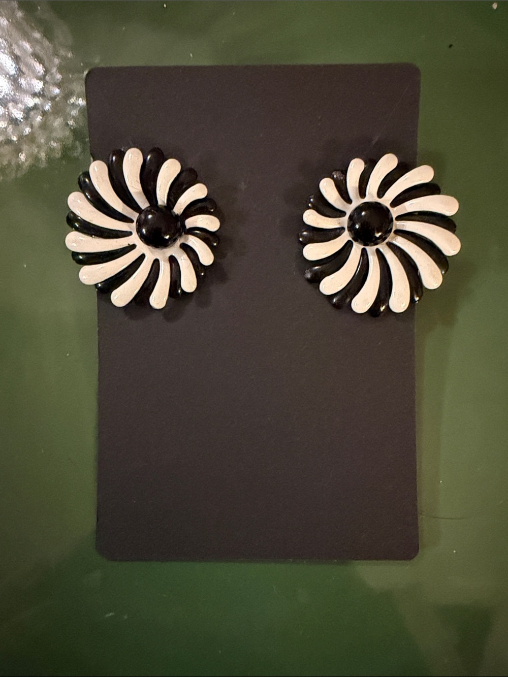 Black and White Floral Swirl Clip On Earrings